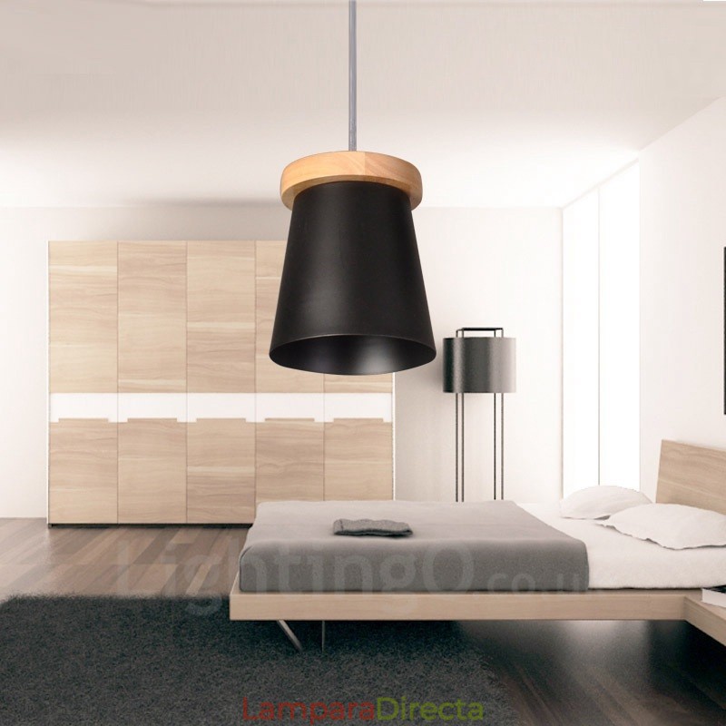 1 lámpara colgante de madera moderna contemporánea de estilo nórdico con pantalla de hierro