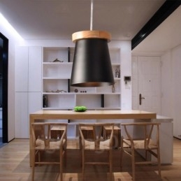 1 lámpara colgante de madera moderna contemporánea de estilo nórdico con pantalla de hierro