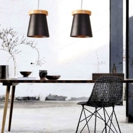 1 lámpara colgante de madera moderna contemporánea de estilo nórdico con pantalla de hierro