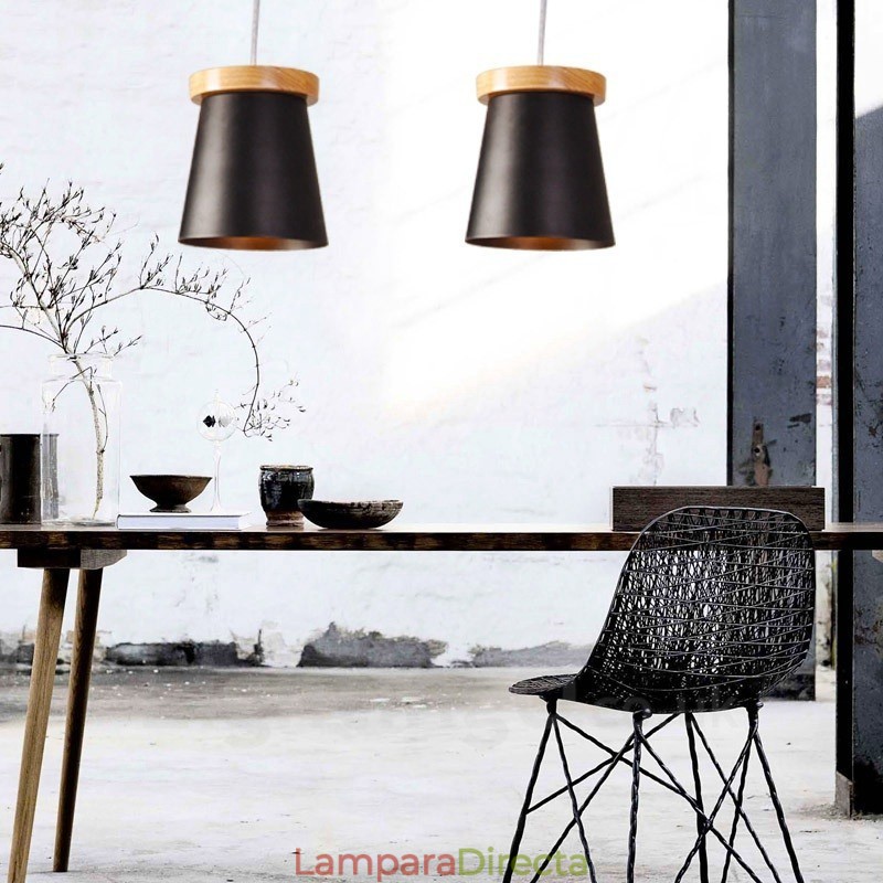 1 lámpara colgante de madera moderna contemporánea de estilo nórdico con pantalla de hierro