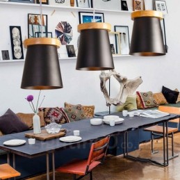 Lámpara colgante de 3 luces de madera moderna de estilo nórdico contemporáneo con pantalla de hierro