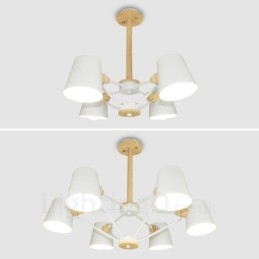 Lámpara colgante de estilo nórdico contemporáneo moderno de madera de 4 luces con pantalla de hierro