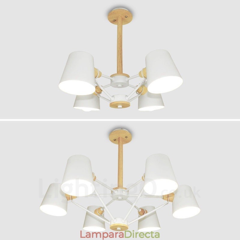 Lámpara colgante de estilo nórdico contemporáneo moderno de madera de 4 luces con pantalla de hierro
