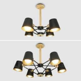 Lámpara colgante de estilo nórdico contemporáneo moderno de madera de 4 luces con pantalla de hierro
