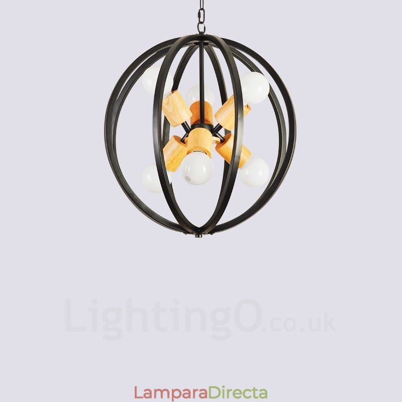 Lámpara colgante retro vintage de hierro de 6 luces con pantalla de hierro