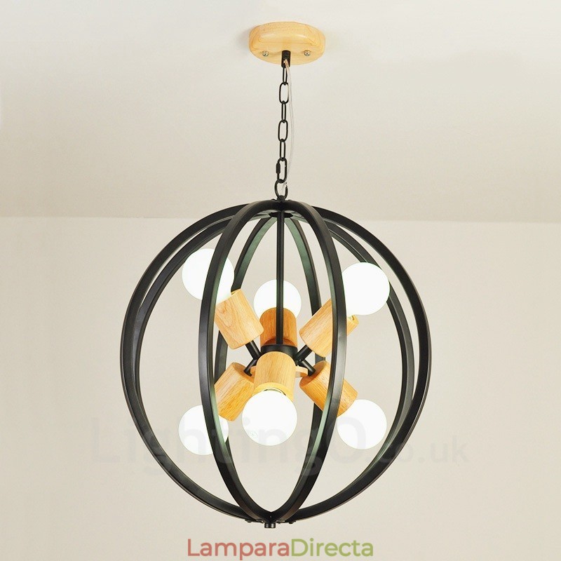 Lámpara colgante retro vintage de hierro de 6 luces con pantalla de hierro