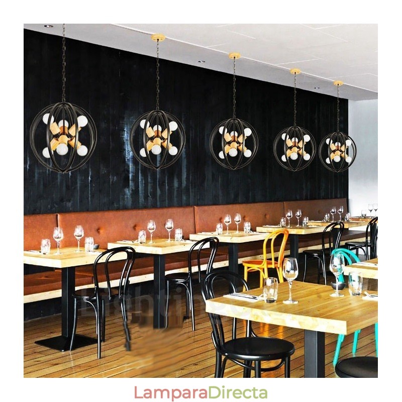 Lámpara colgante retro vintage de hierro de 6 luces con pantalla de hierro