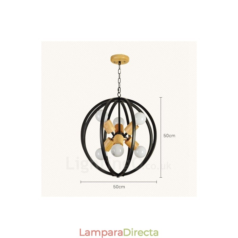 Lámpara colgante retro vintage de hierro de 6 luces con pantalla de hierro