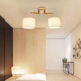 Lámpara colgante contemporánea moderna de madera de 2 luces con pantalla de tela