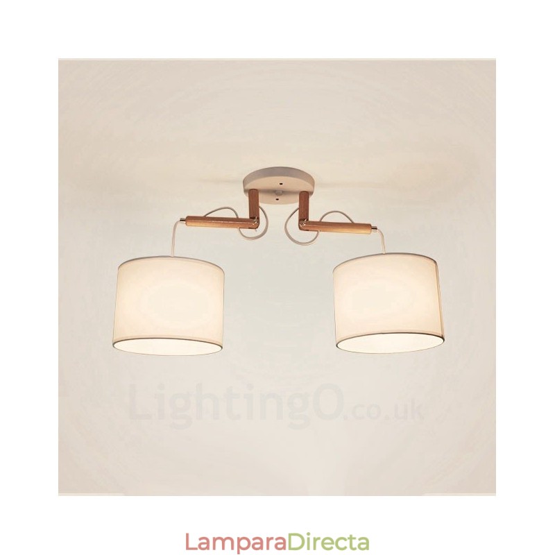Lámpara colgante contemporánea moderna de madera de 2 luces con pantalla de tela