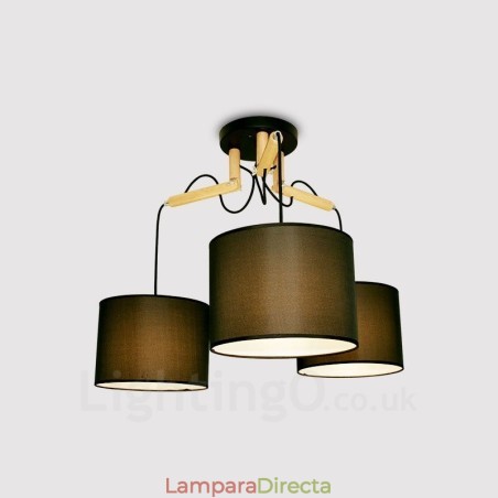 Lámpara colgante contemporánea moderna de madera de 3 luces con pantalla de tela Lámpara colgante contemporánea moderna de madera de 3 luces con pantalla de tela