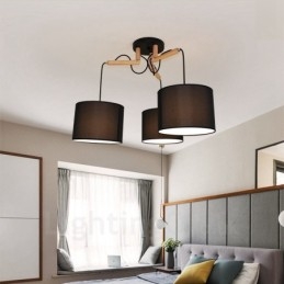 Lámpara colgante contemporánea moderna de madera de 3 luces con pantalla de tela