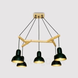 Lámpara colgante contemporánea moderna de madera de 5 luces con pantalla de hierro