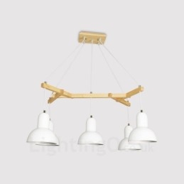 Lámpara colgante contemporánea moderna de madera de 5 luces con pantalla de hierro