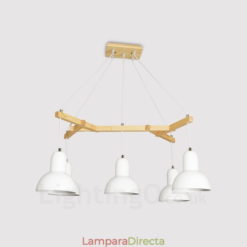Lámpara colgante contemporánea moderna de madera de 5 luces con pantalla de hierro