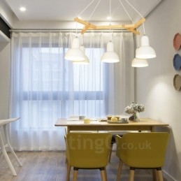 Lámpara colgante contemporánea moderna de madera de 5 luces con pantalla de hierro
