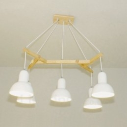 Lámpara colgante contemporánea moderna de madera de 5 luces con pantalla de hierro