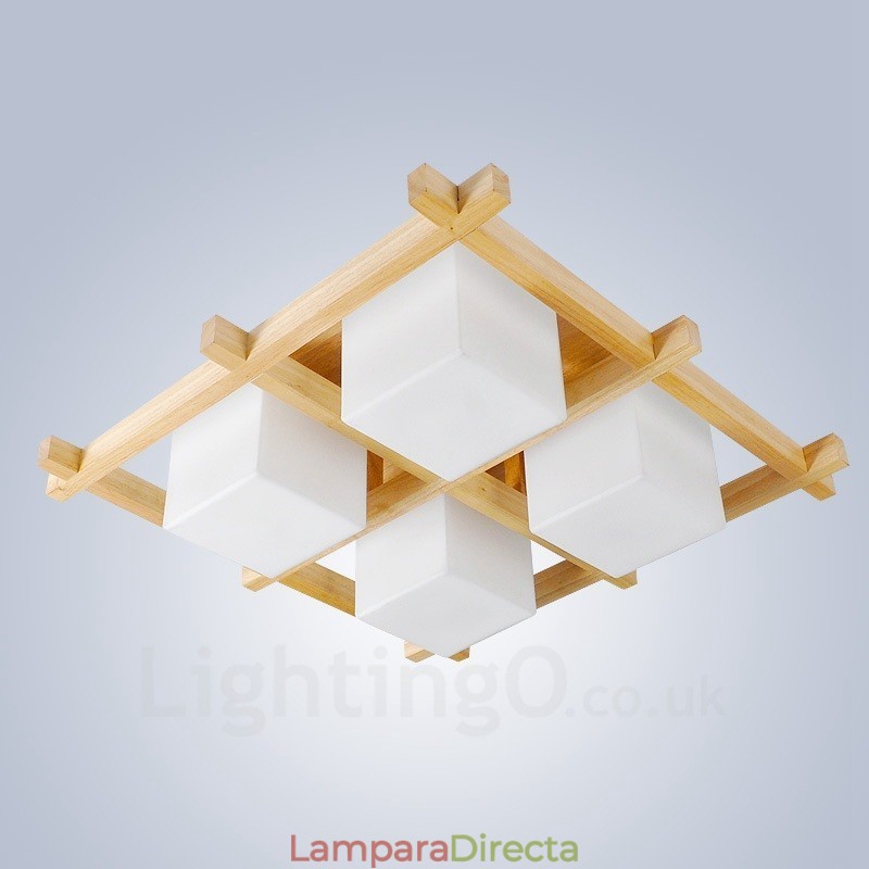 Lámparas de techo empotradas de estilo nórdico contemporáneo moderno de 4 luces con pantalla de vidrio