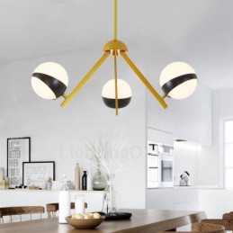 Lámpara de techo de 3 luces de estilo nórdico contemporáneo moderno con pantalla de cristal en forma de bola en blanco y negro