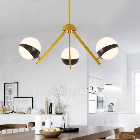 Lámpara de techo de 3 luces de estilo nórdico contemporáneo moderno con pantalla de cristal en forma de bola en blanco y negro Lámpara de techo de 3 luces de estilo nórdico contemporáneo moderno con pantalla de cristal en forma de bola en blanco y negro
