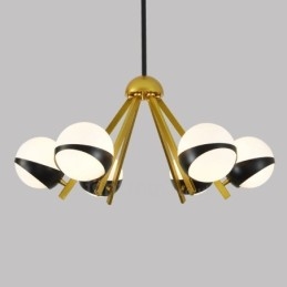 Lámpara de techo de estilo nórdico contemporáneo moderno de 6 luces con pantalla de cristal en forma de bola en blanco y negro