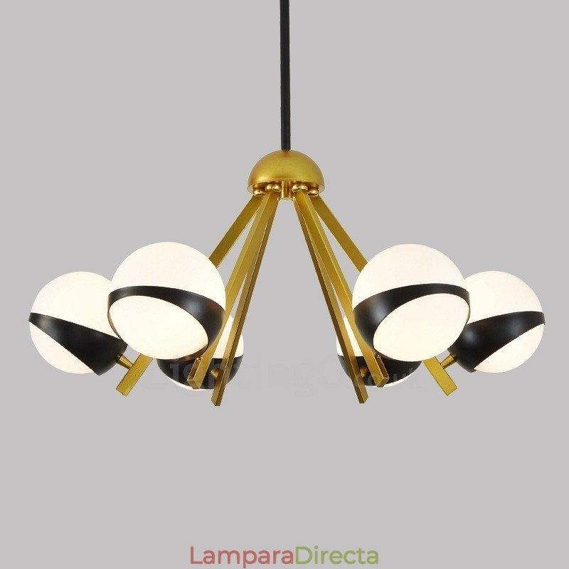 Lámpara de techo de estilo nórdico contemporáneo moderno de 6 luces con pantalla de cristal en forma de bola en blanco y negro
