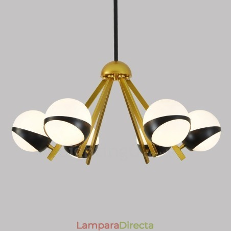 Lámpara de techo de estilo nórdico contemporáneo moderno de 6 luces con pantalla de cristal en forma de bola en blanco y negro Lámpara de techo de estilo nórdico contemporáneo moderno de 6 luces con pantalla de cristal en forma de bola en blanco y negro