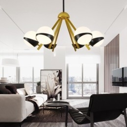 Lámpara de techo de estilo nórdico contemporáneo moderno de 6 luces con pantalla de cristal en forma de bola en blanco y negro