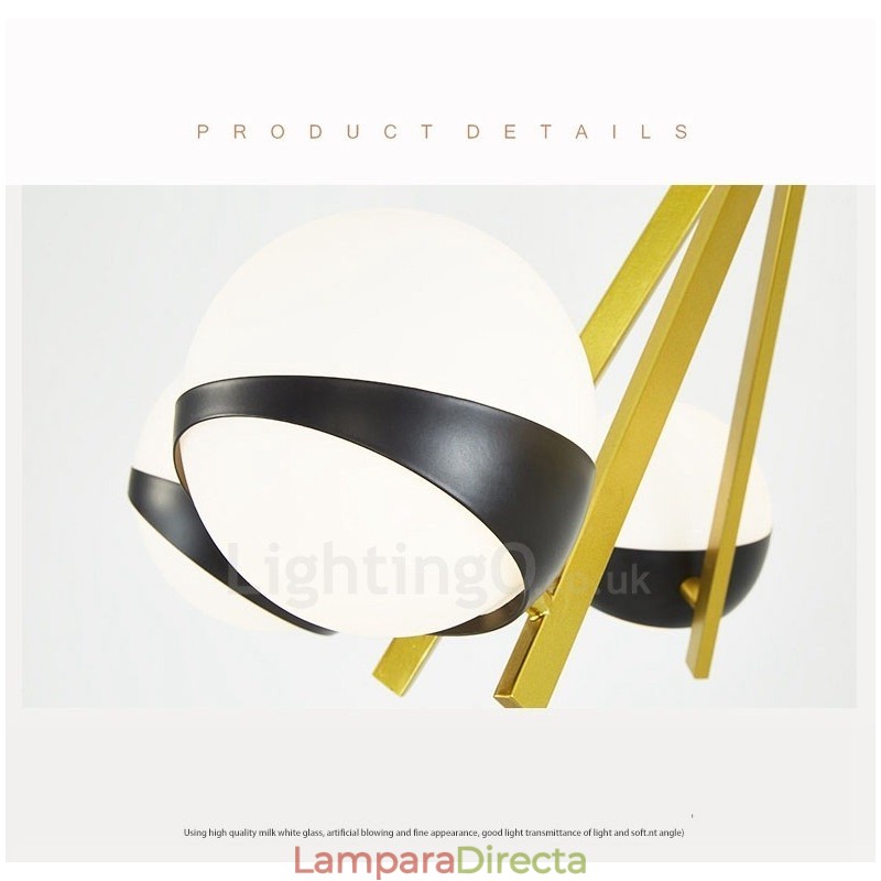 Lámpara de techo de estilo nórdico contemporáneo moderno de 6 luces con pantalla de cristal en forma de bola en blanco y negro