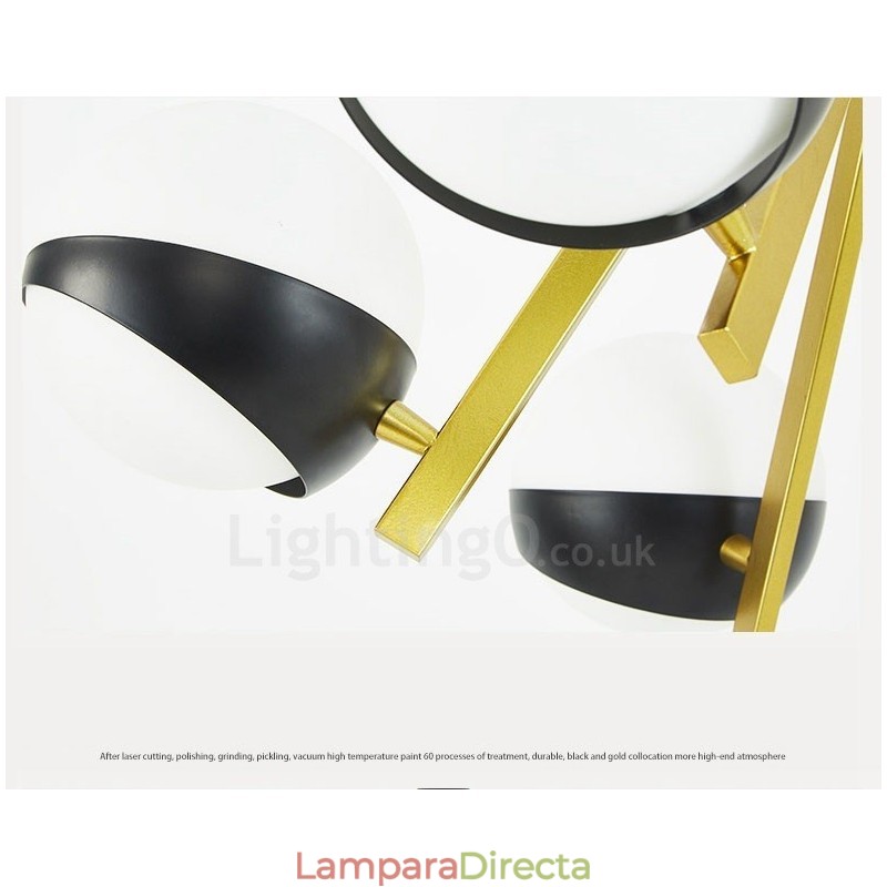 Lámpara de techo de estilo nórdico contemporáneo moderno de 6 luces con pantalla de cristal en forma de bola en blanco y negro