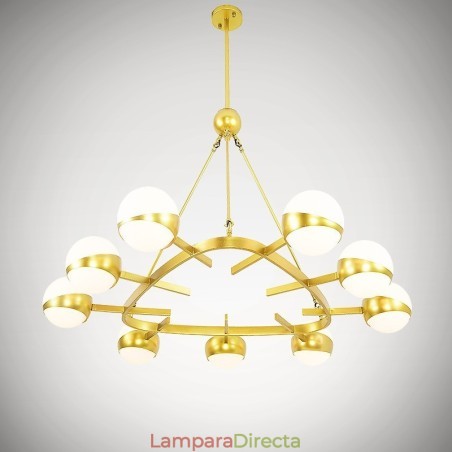 Lámpara de techo de estilo nórdico contemporáneo moderno de 9 luces con baño de cobre y pantalla de cristal esférico dorado y blanco. Lámpara de techo de estilo nórdico contemporáneo moderno de 9 luces con baño de cobre y pantalla de cristal esférico dorado y blanco.