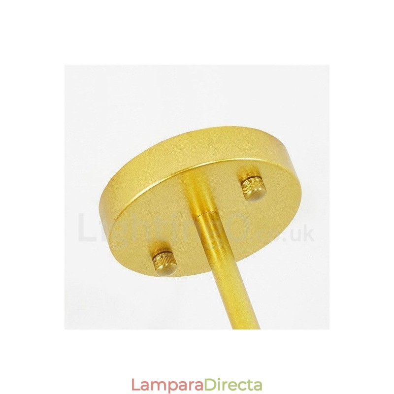 Lámpara de techo de estilo nórdico contemporáneo moderno de 9 luces con baño de cobre y pantalla de cristal esférico dorado y blanco.