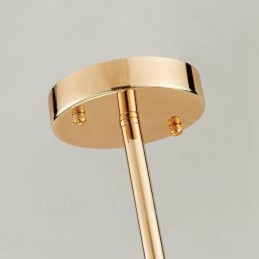Lámpara de techo moderna y contemporánea de 11 luces con revestimiento de cobre y pantalla de cristal con forma de bola blanca.