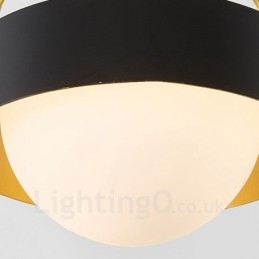 Lámpara de techo moderna contemporánea de 1 luz, lámpara colgante con baño de cobre y pantalla de cristal esférico blanco y negro.