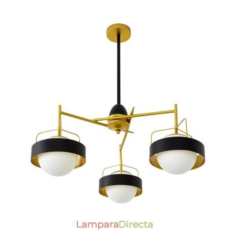 Lámpara de techo moderna contemporánea de 3 luces con baño de cobre y pantalla de cristal esférico blanco y negro. Lámpara de techo moderna contemporánea de 3 luces con baño de cobre y pantalla de cristal esférico blanco y negro.