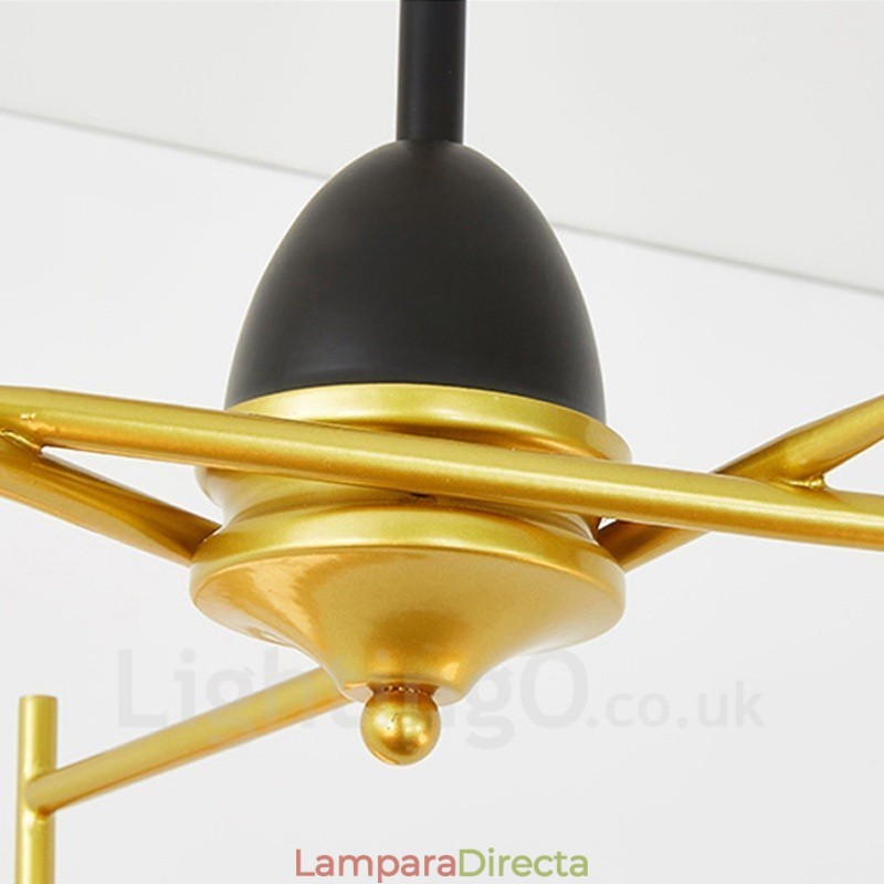 Lámpara de techo moderna contemporánea de 3 luces con baño de cobre y pantalla de cristal esférico blanco y negro.