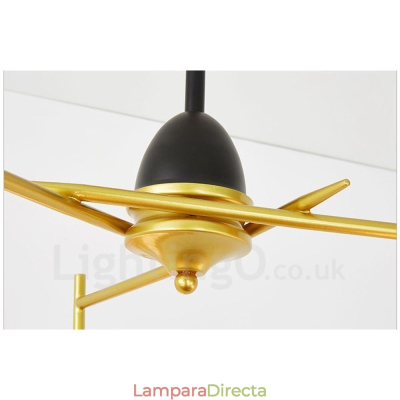 Lámpara de techo moderna contemporánea de 3 luces con baño de cobre y pantalla de cristal esférico blanco y negro.