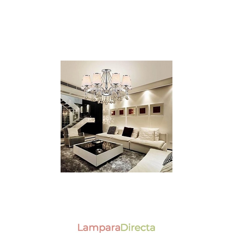 Lámpara de araña moderna contemporánea de metal cromado y cristal