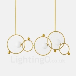 Lámpara de techo moderna contemporánea de 3 luces con baño de cobre y pantalla de cristal con forma de bola blanca