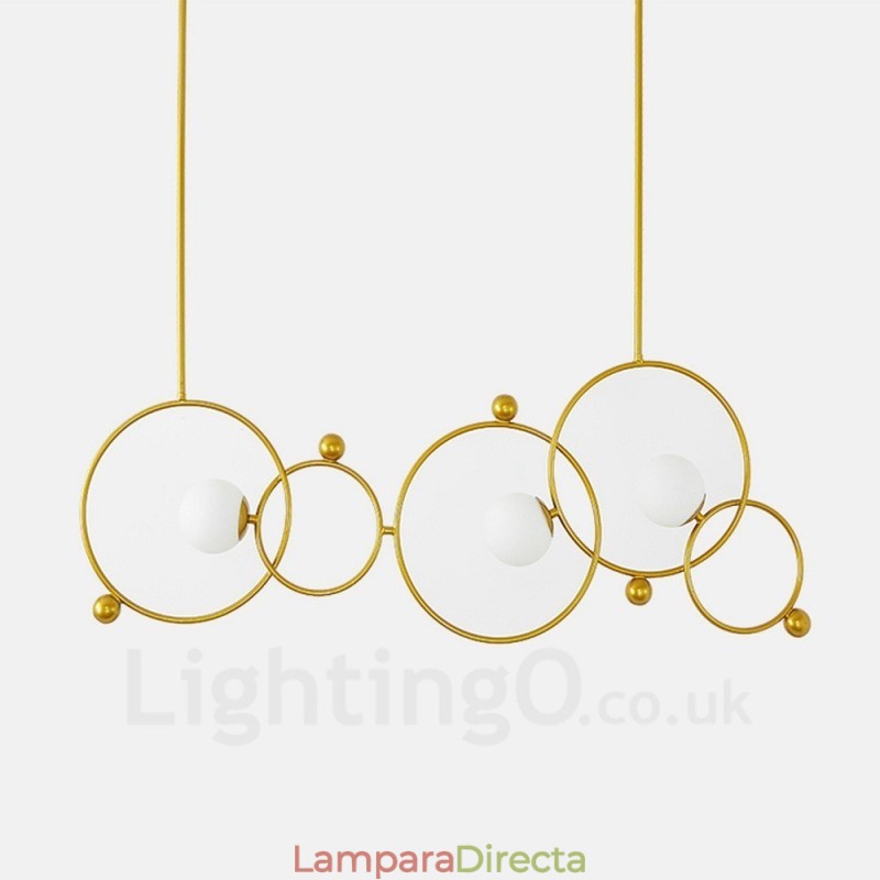 Lámpara de techo moderna contemporánea de 3 luces con baño de cobre y pantalla de cristal con forma de bola blanca