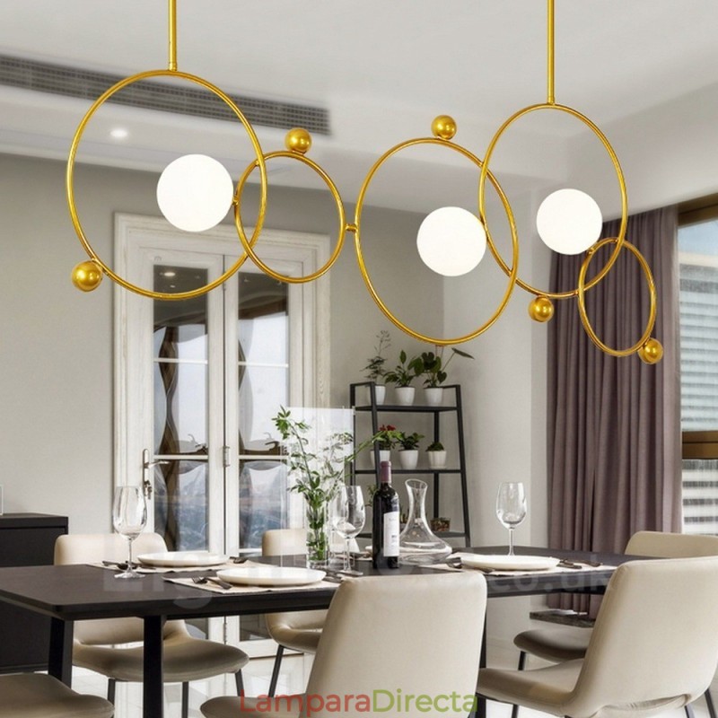 Lámpara de techo moderna contemporánea de 3 luces con baño de cobre y pantalla de cristal con forma de bola blanca