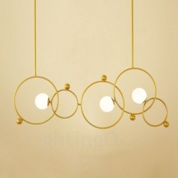 Lámpara de techo moderna contemporánea de 3 luces con baño de cobre y pantalla de cristal con forma de bola blanca