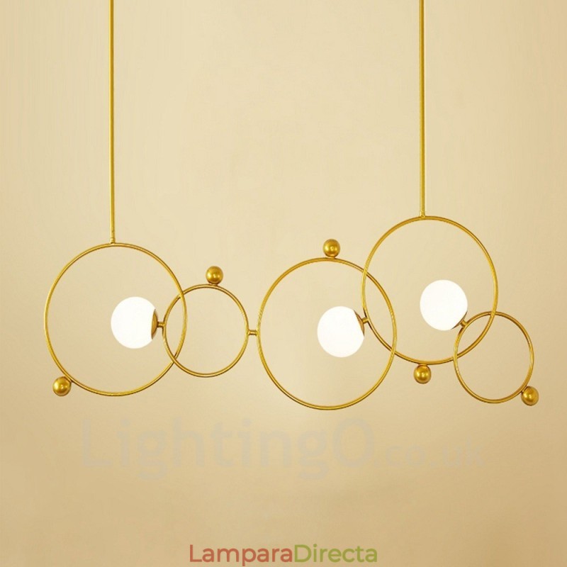 Lámpara de techo moderna contemporánea de 3 luces con baño de cobre y pantalla de cristal con forma de bola blanca