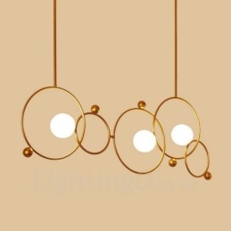 Lámpara de techo moderna contemporánea de 3 luces con baño de cobre y pantalla de cristal con forma de bola blanca