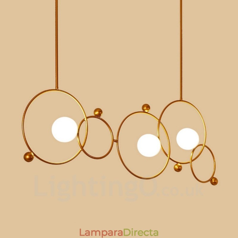 Lámpara de techo moderna contemporánea de 3 luces con baño de cobre y pantalla de cristal con forma de bola blanca