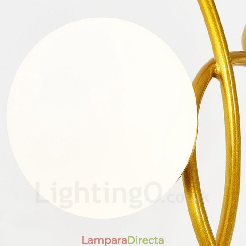 Lámpara de techo moderna contemporánea de 3 luces con baño de cobre y pantalla de cristal con forma de bola blanca