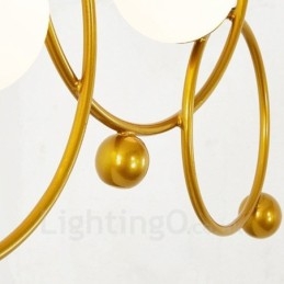 Lámpara de techo moderna contemporánea de 3 luces con baño de cobre y pantalla de cristal con forma de bola blanca