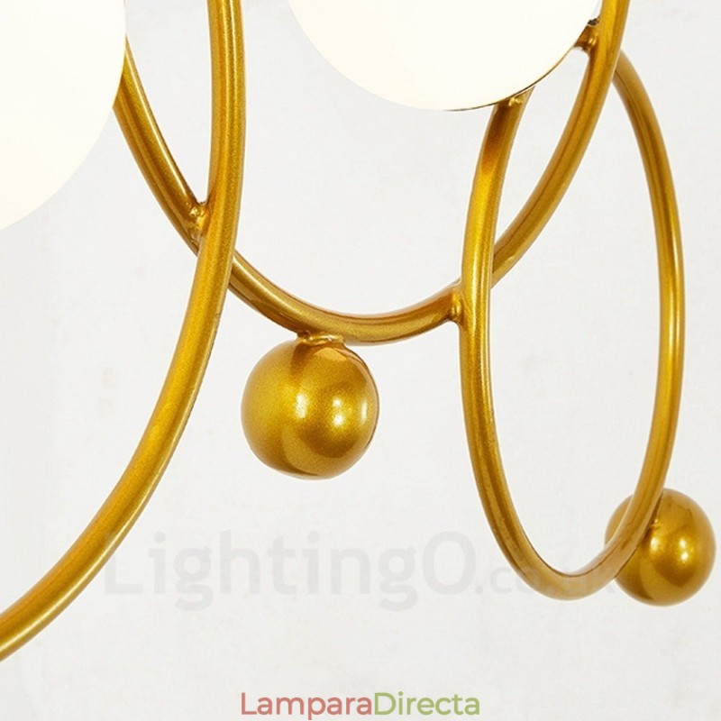 Lámpara de techo moderna contemporánea de 3 luces con baño de cobre y pantalla de cristal con forma de bola blanca