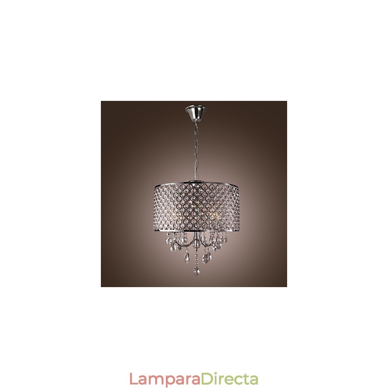Lámpara de araña clásica tradicional de metal cromado y cristal