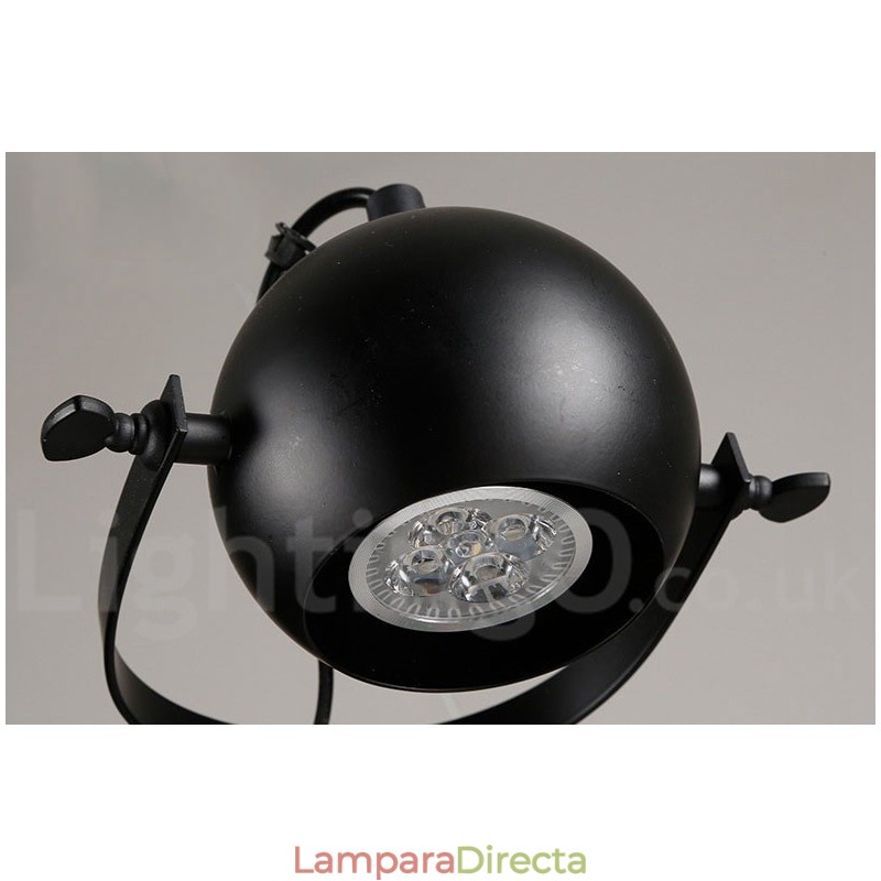 Lámpara colgante retro vintage de hierro negro de 6 luces con pantallas esféricas de hierro negro